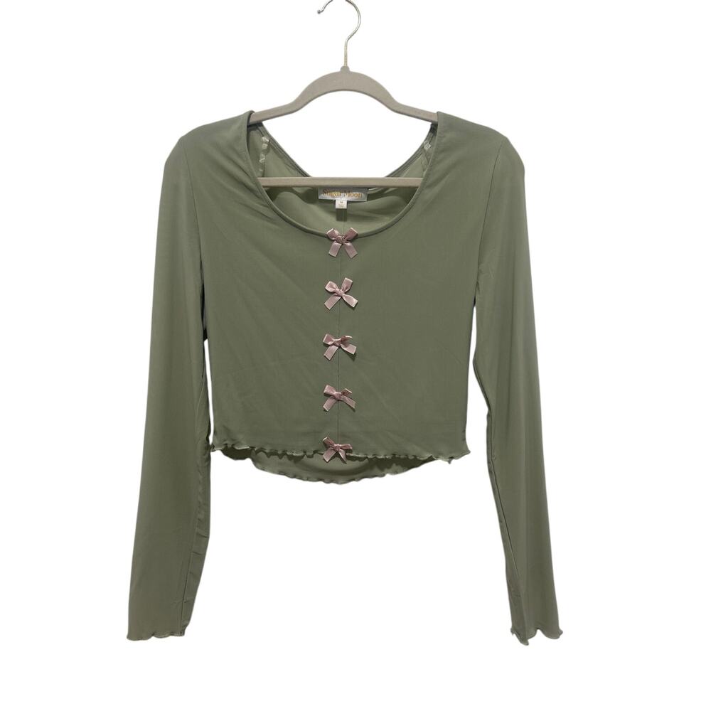 Sugar Moon Cottagecore Mesh Sage Green Pink Bos Top Medium NWT